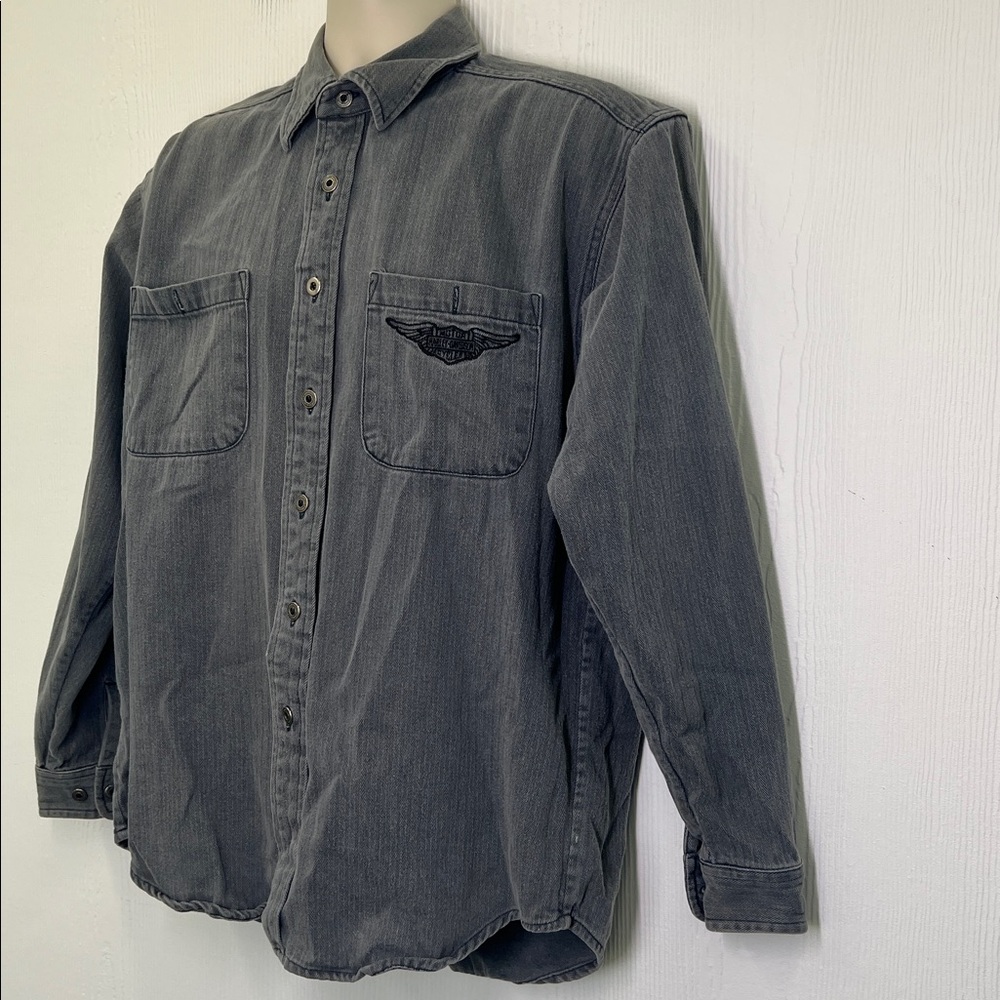 Harley Davidson - Vintage Gray Stonewashed Harley  Button Down Shirt Size Medium - Picture 5 of 11